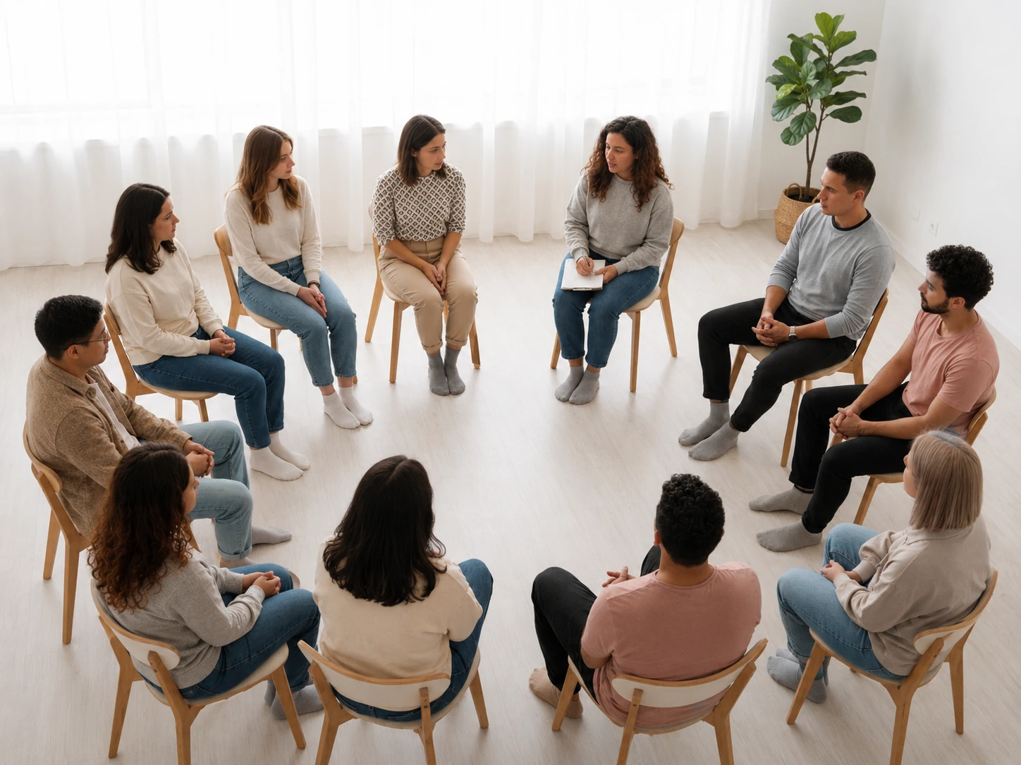 Gruppo seduto in cerchio durante un incontro di costellazioni familiari