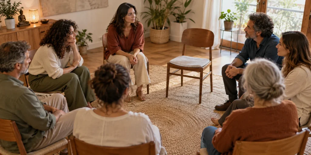 Cerchio di partecipanti a un incontro di costellazioni familiari sistemiche